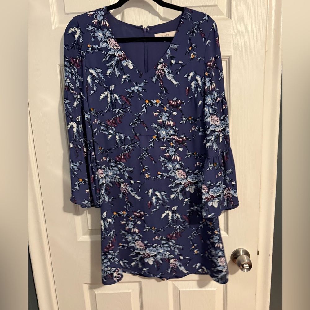 LOFT Blue Floral Long Sleeve Dress